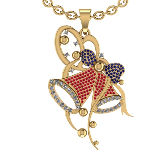 1.28 Ctw VS/SI1 Ruby,Blue Sapphire And Diamond 14K Yellow Gold Necklace (ALL DIAMOND ARE LAB GROWN )