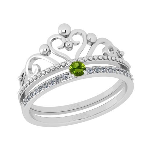 0.23 Ctw VS/SI1 Peridot and Diamond Set 10K white Gold Engagement Ring (ALL DIAMOND ARE LAB GROWN)
