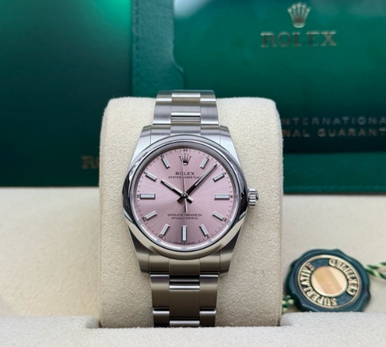 34mm Rolex Oysterperpetual Pink Dial Comes With Box & Papers