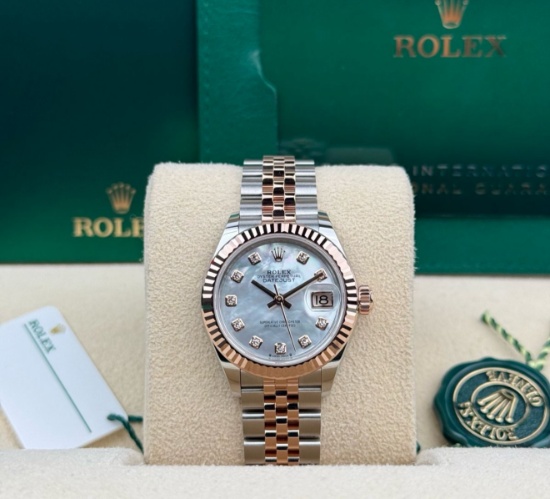 28mm Two-Tone Oysterperpetual Fluted Jubilee MOP Diamond Dial Rolex Ref 279173 Comes With Box & Pape