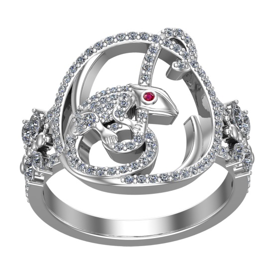 0.81 Ctw VS/SI1 Diamond 14k white Gold Creature theme Ring (ALL DIAMOND ARE LAB GROWN)
