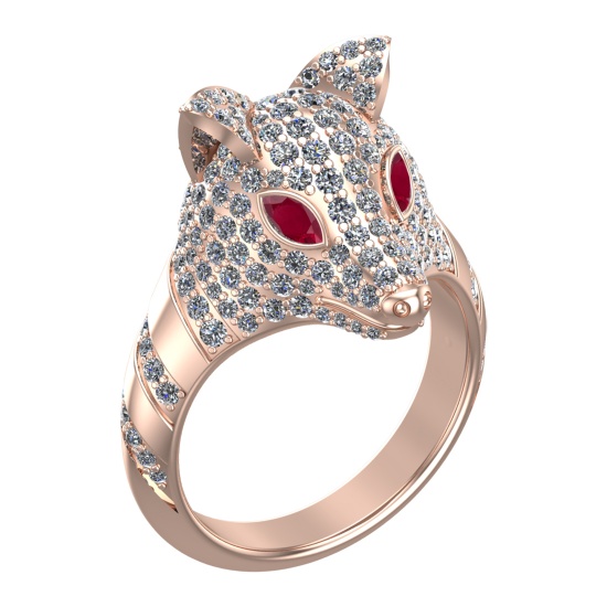 2.31 Ctw VS/SI1 Ruby and Diamond 14k Rose Gold Animal theme Ring (ALL DIAMOND ARE LAB GROWN) (ALL DI