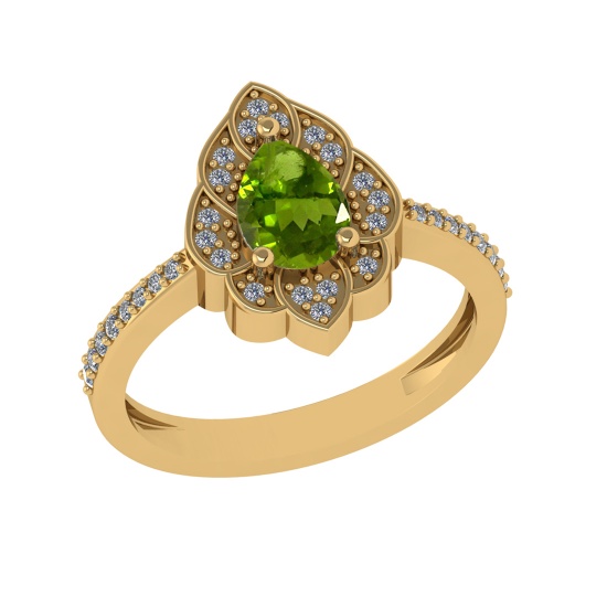 0.94 Ctw VS/SI1 Peridot and Diamond Set 10K Yellow Gold Engagaement Ring (ALL DIAMOND ARE LAB GROWN)