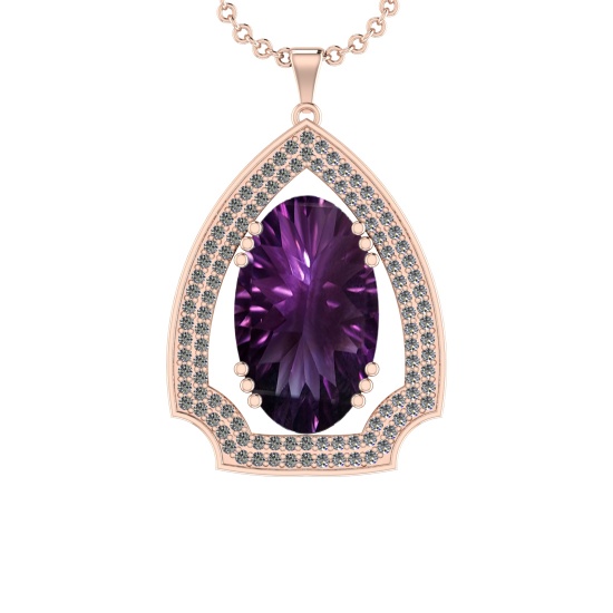 63.50 Ctw VS/SI1 Amethyst and Diamond Prong Set 14k Rose Gold Pendant (ALL DIAMOND ARE LAB GROWN )