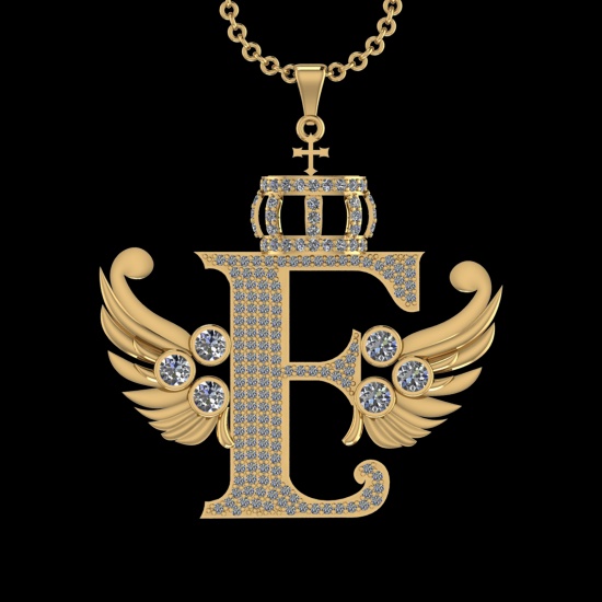 4.47 Ctw VS/SI1 Diamond Prong Set 18K Yellow Gold Letter theme ( E) Necklace (ALL DIAMOND ARE LAB GR