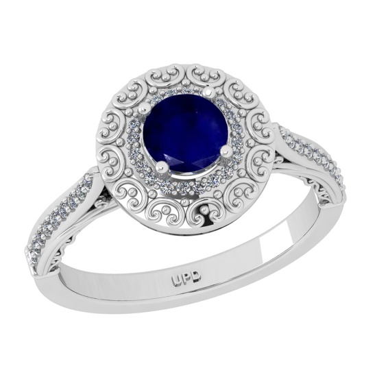 1.10 Ctw VS/SI1 Blue Sapphire and Diamond 14k white Gold Engagement Ring