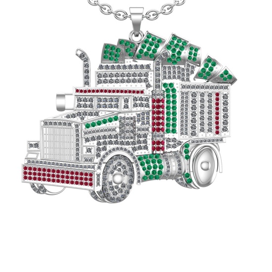 5.68 Ctw VS/SI1 Emerald ,Ruby And Diamond 14K White Gold Necklace (ALL DIAMOND ARE LAB GROWN )