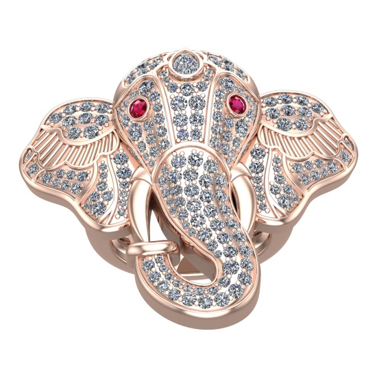 3.09 Ctw VS/SI1 Diamond 14k Rose Gold Elephant theme Ring (ALL DIAMOND ARE LAB GROWN)