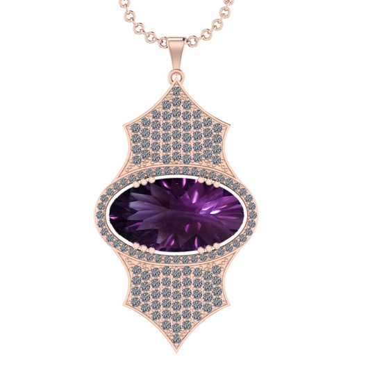 36.27 Ctw VS/SI1 Amethyst and Diamond Prong Set 14k Rose Gold Pendant (ALL DIAMOND ARE LAB GROWN )