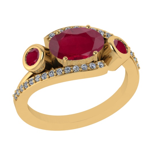2.94 Ctw VS/SI1 Ruby and Diamond 14k Yellow Gold Engagement Ring (ALL DIAMOND ARE LAB GROWN)