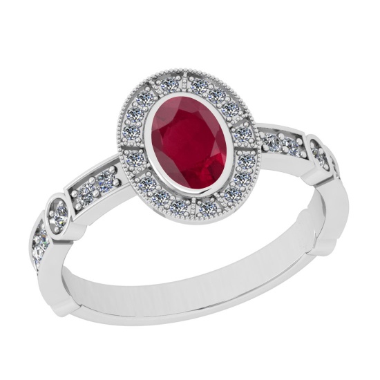 1.07 Ctw VS/SI1 Ruby And Diamond 14K White Gold Wedding Ring