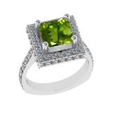 3.21 Ctw VS/SI1 Peridot And Diamond 14K White Gold Engagement Ring( ALL DIAMOND ARE LAB GROWN )