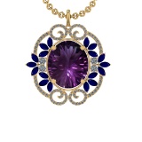 40.84 Ctw VS/SI1 Amethyst,Blue Sapphire and Diamond 14K Yellow Gold Pendant
