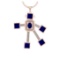 7.65 Ctw VS/SI1 Blue Sapphire and Diamond 14K Rose Gold Necklace(ALL DIAMOND ARE LAB GROWN )