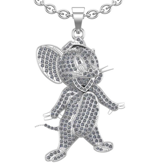 1.83 Ctw VS/SI1 Diamond 10K White Gold jerry mouse Pendant (ALL DAMONDS ARE LAB GROWN)