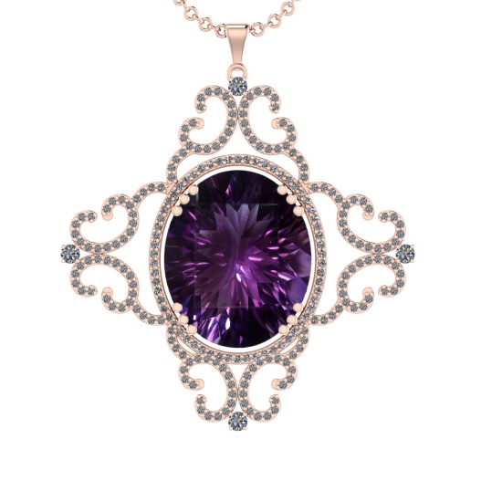 51.34 Ctw VS/SI1 Amethyst and Diamond 14K Rose Gold Pendant (ALL DIAMOND ARE LAB GROWN )