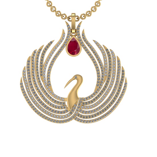 7.52 Ctw VS/SI1 Ruby and Diamond 14K Yellow Gold Pendant (ALL DIAMOND ARE LAB GROWN)