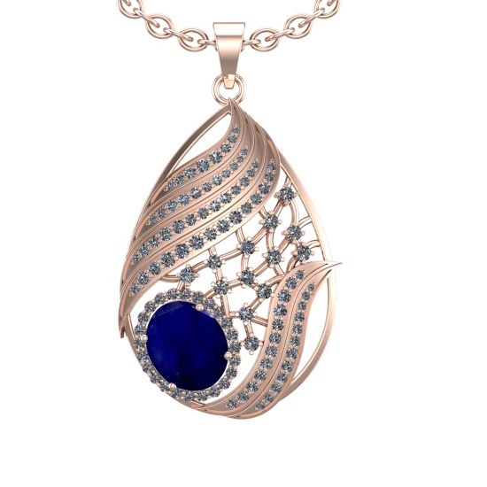 6.68 Ctw VS/SI1 Blue Sapphire and Diamond 14k Rose Gold Pendant (ALL DIAMOND ARE LAB GROWN)