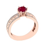 1.36 Ctw VS/SI1 Ruby and Diamond Prong Set 14K Rose Gold Engagement Ring (ALL DIAMOND ARE LAB GROWN)
