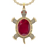 9.20 Ctw VS/SI1 Ruby and Diamond 14K Yellow Gold Pendant (ALL DIAMOND ARE LAB GROWN) (ALL DIAMOND AR