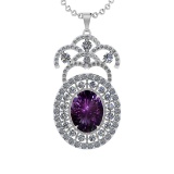 19.91 Ctw VS/SI1 Amethyst and Diamond 14K White Gold Pendant (ALL DIAMOND ARE LAB GROWN )
