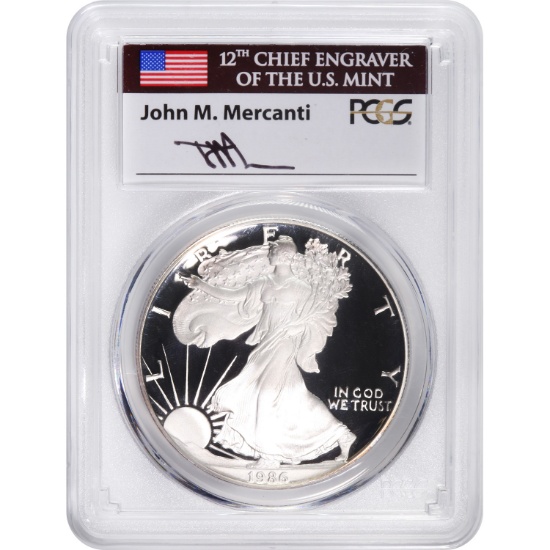 Certified Proof Silver Eagle 1986-S PR70 PCGS Mercanti Signed