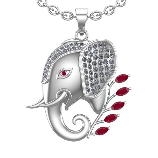 1.99 Ctw VS/SI1 Ruby and Diamond 14k white Gold Animal theme Elephant Pendant (ALL DIAMOND ARE LAB G