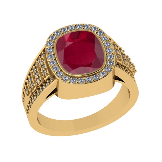 3.28 Ctw VS/SI1 Ruby and Diamond 14k Yellow Gold Engagement Ring (ALL DIAMOND ARE LAB GROWN)
