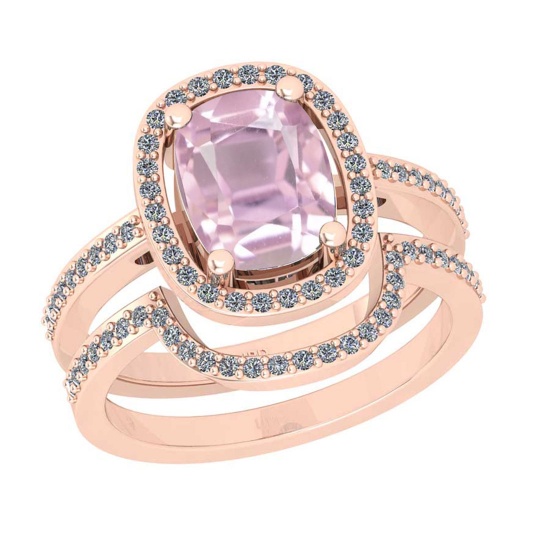 2.82 Ctw VS/SI1 Kunzite and Diamond 14K Rose Gold Engagement set Ring (ALL DIAMOND ARE LAB GROWN)