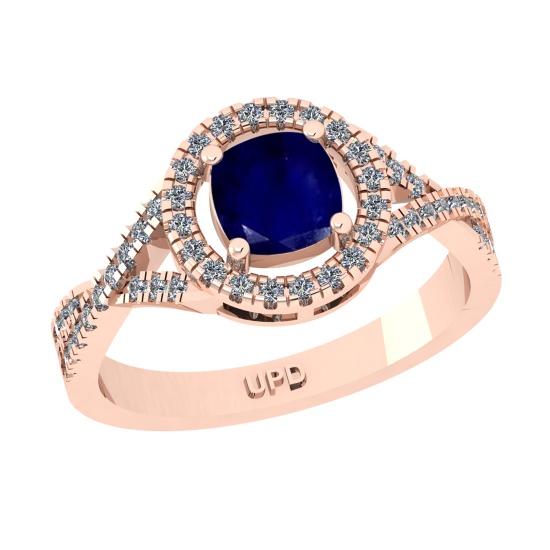 1.65 Ctw VS/SI1 Blue Sapphire and Diamond 14k Rose Gold Engagement Ring (ALL DIAMOND ARE LAB GROWN)