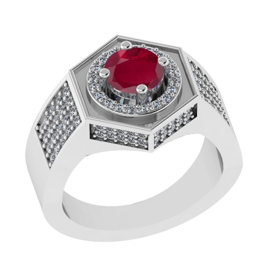1.42 Ctw VS/SI1 Ruby and Diamond 14K White Gold Engagement Ring (ALL DIAMOND ARE LAB GROWN) (ALL DIA