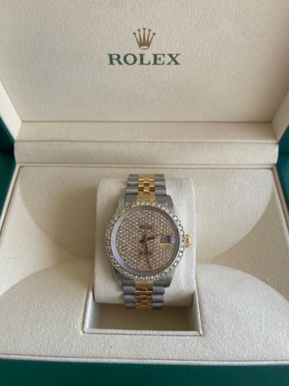 Custom 31mm Rolex with Diamond Dial & Bezel (G-H, SI1-SI2) comes with box and papers