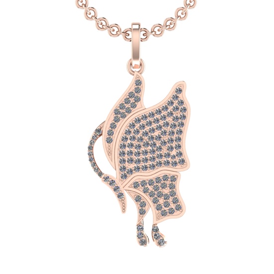 0.98 Ctw SI2/SI1 Diamond 14k Rose Gold Butterfly Pendant (ALL DIAMOND ARE LAB GROWN)
