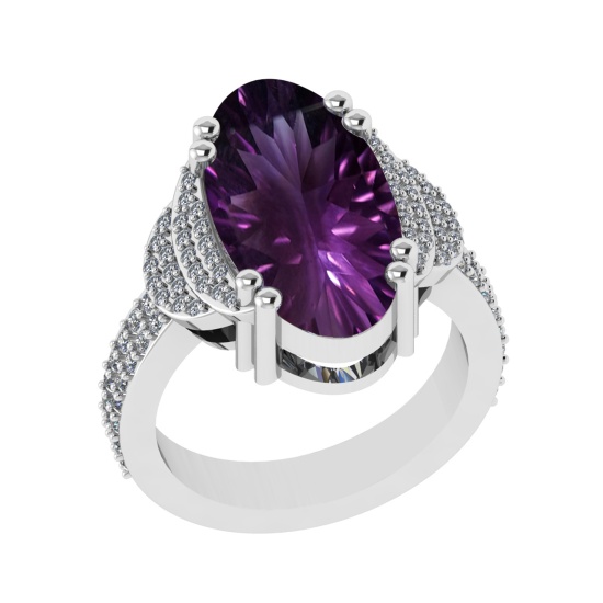 14.46 Ctw VS/SI1 Amethyst and Diamond Prong Set 14k White Gold Engagement Ring
