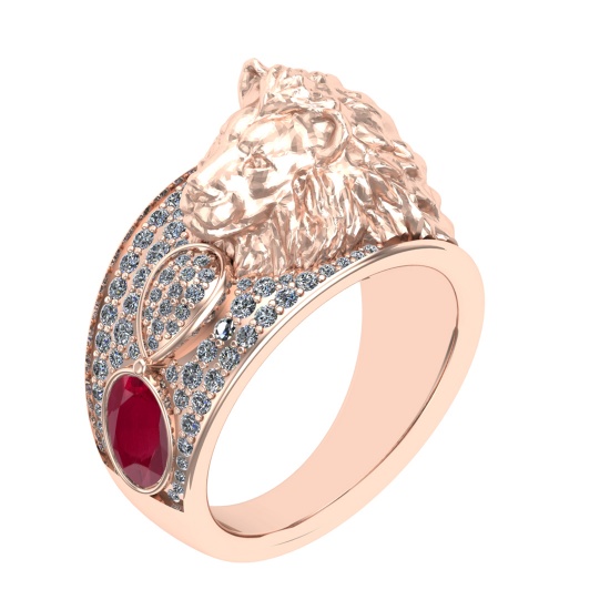 1.57 Ctw VS/SI1 Ruby and Diamond 14K Rose Gold Engagement Ring (ALL DIAMOND ARE LAB GROWN) (ALL DIAM
