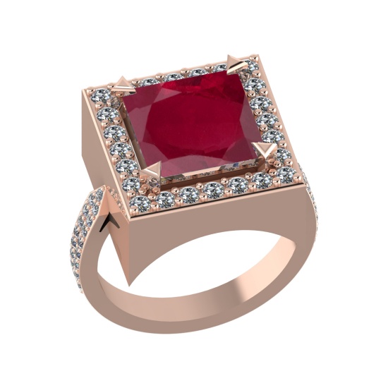 3.35 Ctw VS/SI1 Ruby and Diamond 14k Rose Gold Engagement Ring (ALL DIAMOND ARE LAB GROWN) (ALL DIAM
