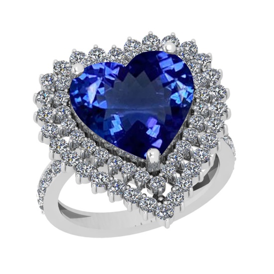 7.08 Ctw VS/SI1 Tanzanite And Diamond 18k White Gold Engagement Halo Ring
