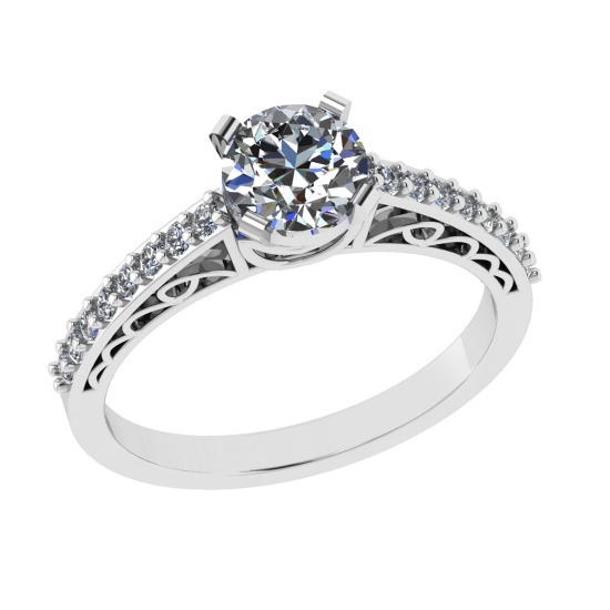 1.08 Ctw VS/SI1 Diamond Prong Set 14k white Gold Engagement Ring (ALL DIAMOND ARE LAB GROWN )