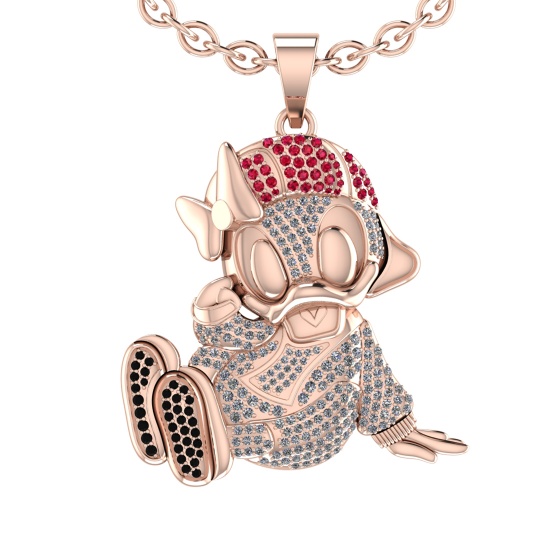 1.51 Ctw VS/SI1 Ruby and Diamond 14K Yellow Gold Hip Hop theme Necklace (ALL DIAMOND ARE LAB GROWN )