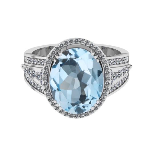 5.60 Ctw VS/SI1 Blue Topaz And Diamond 14K White Gold Engagement Ring( ALL DIAMOND ARE LAB GROWN )