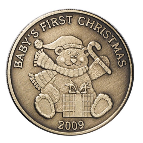 Christmas 2009 Bronze Round X-14 Baby's First Christmas (with ornament holder)