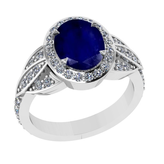 3.26 Ctw VS/SI1 Blue Sapphire and Diamond 14k white Gold Engagement Ring (ALL DIAMOND ARE LAB GROWN)