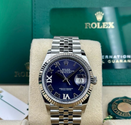 36mm Fluted Purple Diamond Dial Jubilee Oysterperpetual Rolex Ref 126234 Comes With Box & Papers