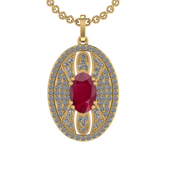 5.15 Ctw VS/SI1 Ruby and Diamond 14K Yellow Gold Pendant (ALL DIAMOND ARE LAB GROWN)