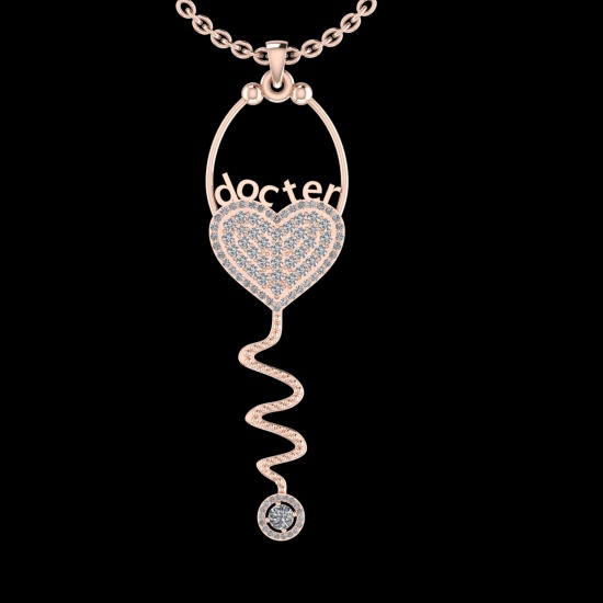1.90 Ctw VS/SI1 Diamond 10K Rose Gold Veterinary Doctor theme Pendant (ALL DIAMOND ARE LAB GROWN )