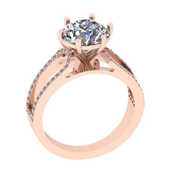 3.05 Ctw SI2/I1 Diamond Style Prong Set 18K Rose Gold Anniversary Ring