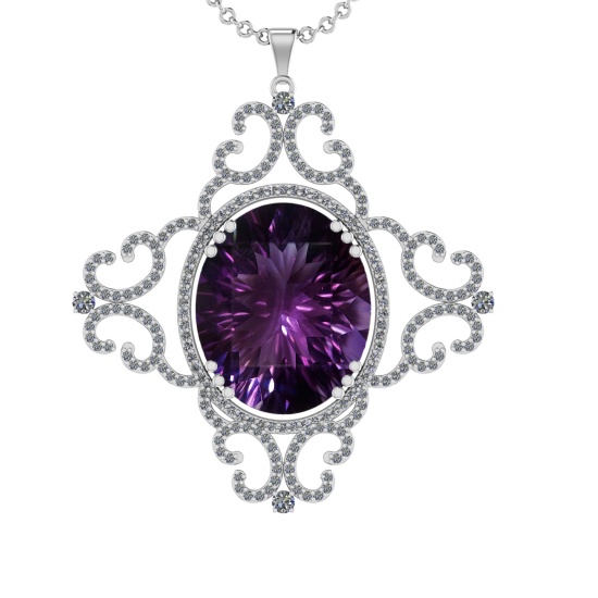 51.34 Ctw VS/SI1 Amethyst and Diamond 14K White Gold Pendant (ALL DIAMOND ARE LAB GROWN )