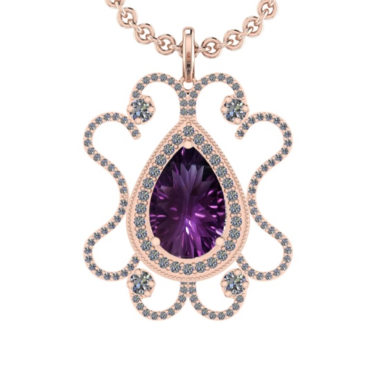 16.10 Ctw VS/SI1 Amethyst and Diamond 14K Rose Gold Pendant
