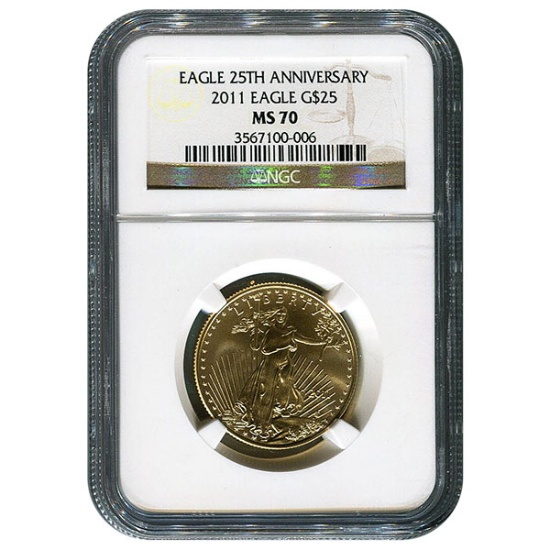 Certified American $25 Gold Eagle 2011 MS70 NGC 25th Anniversary