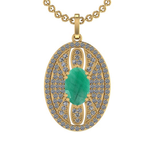 5.15 Ctw VS/SI1 Emerald and Diamond 14K Yellow Gold Pendant (ALL DIAMOND ARE LAB GROWN)